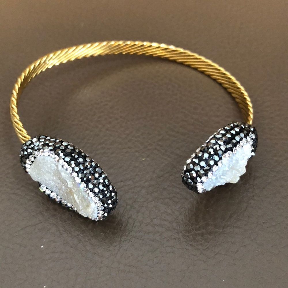 Pave bracelet with druzy stone and pave crystals.